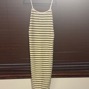 Green and Cream Striped Maternity Dress